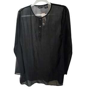 Revue Black Sheer Mesh Keyhole Long Sleeve Tunic Top NWT Size L